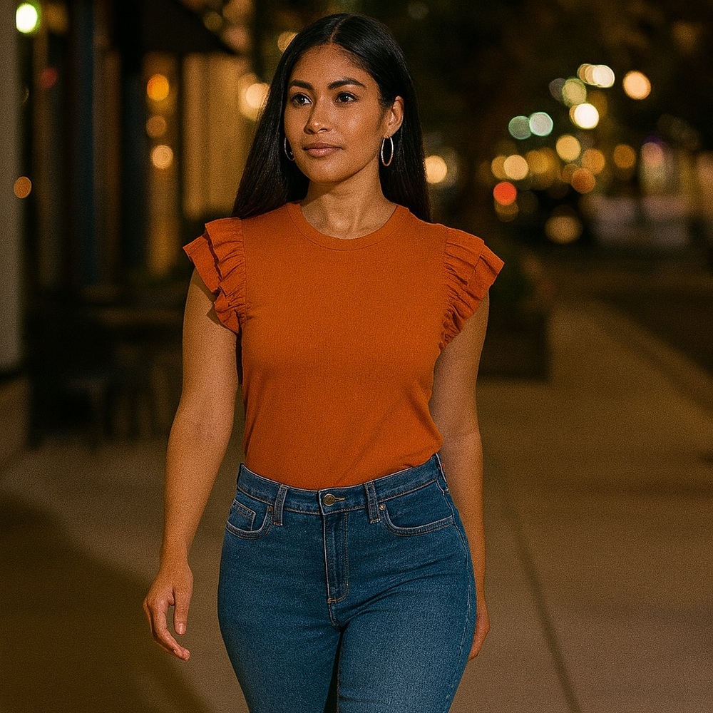 Zara Orange Ruffled Short Sleeve Top